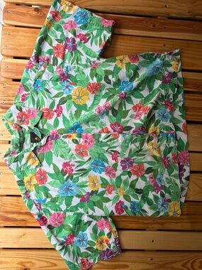 Vintage Liz Sport Tropical Floral Button Up Shirt Cotton Boxy Hawaiian Size M